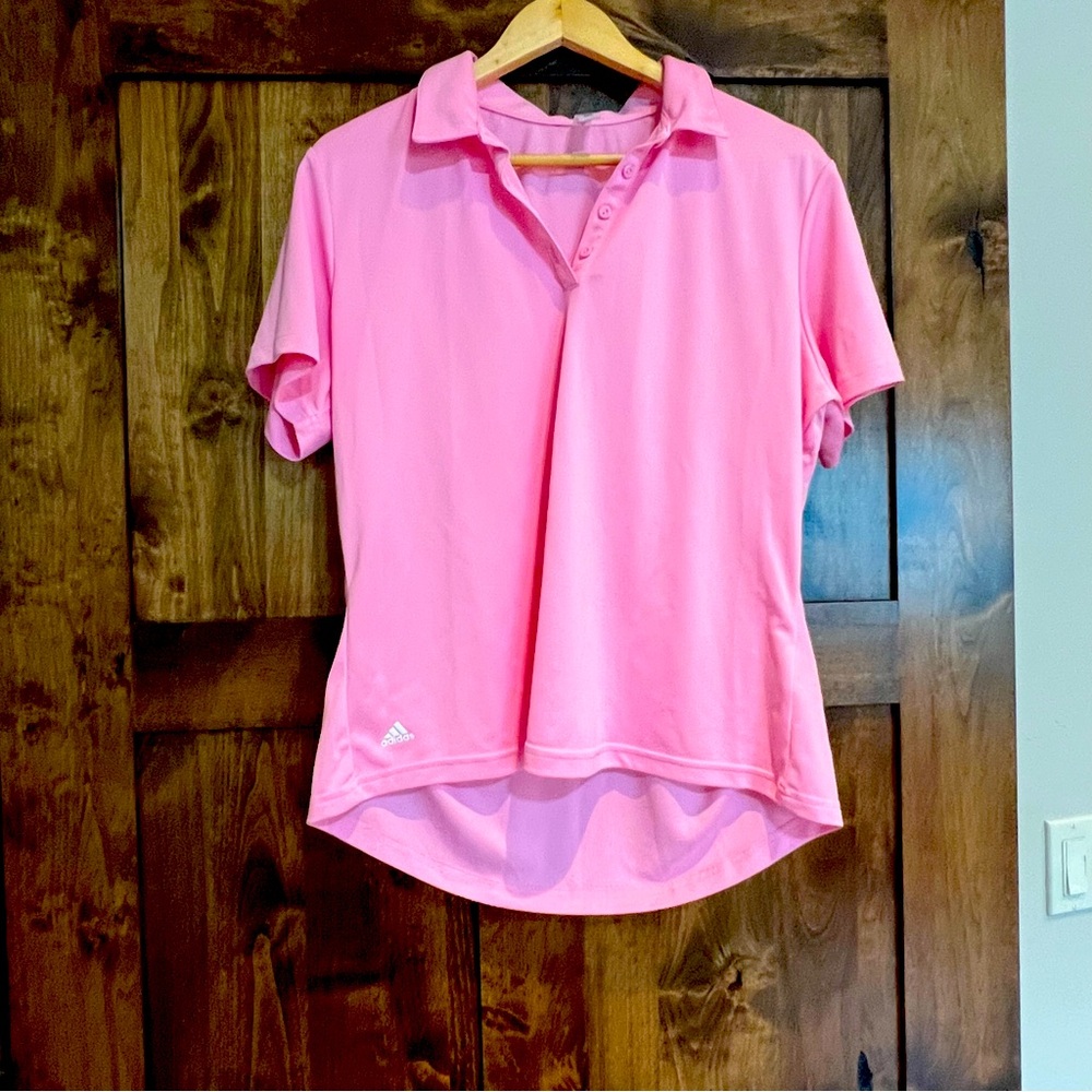 Pink, size large, Adidas woman polo golf shirt.